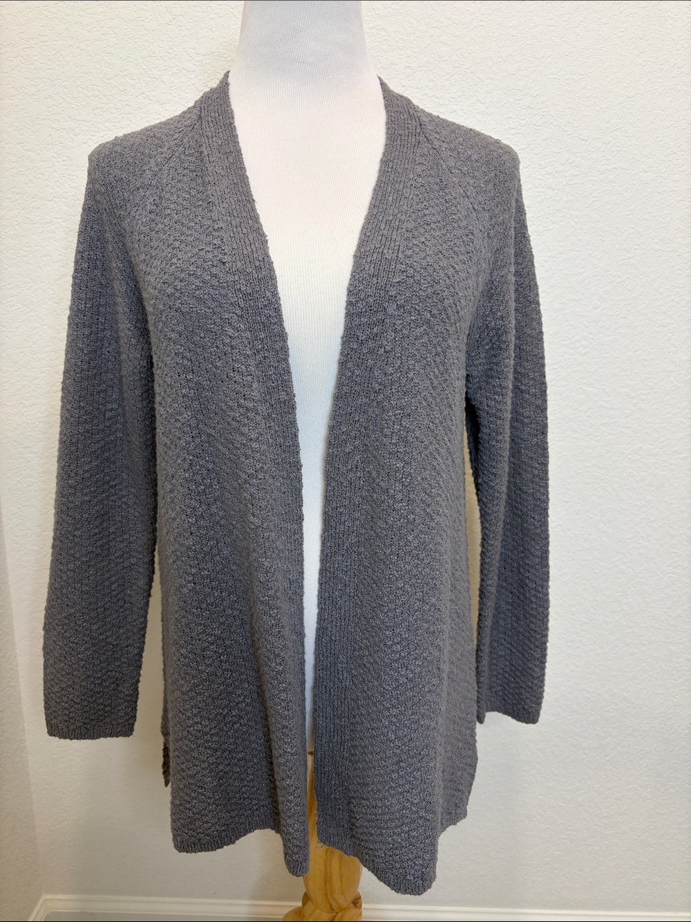 J.Jill Gray Textured Boucle Open Front Long Cardigan Sweater XS
